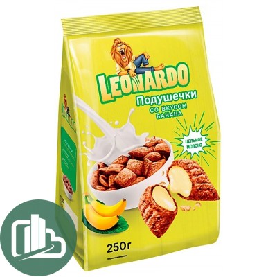 Яшкино Готовый завтрак Leonardo 250гр Подушечки с Банановым вкусом 1/10