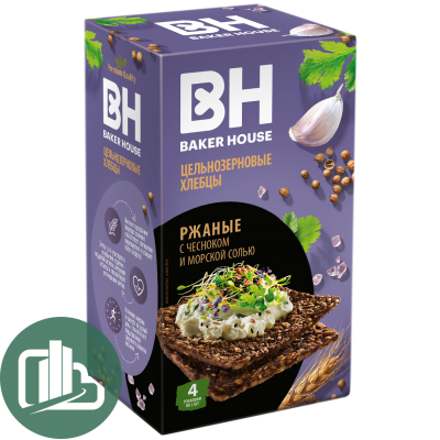 Хлебцы BAKER HOUSE Скандинавские Ржаные с чесноком 180гр 1/8