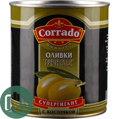 Оливки Corrado греческие с/к 850гр. 1/12 ж/б