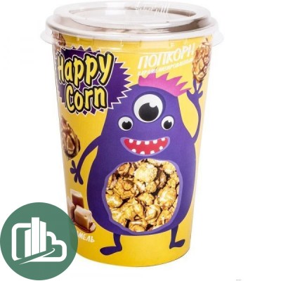 Попкорн в стаканах "Happy Corn" Воздушная кукуруза со вкусом карамели  85гр 1/9