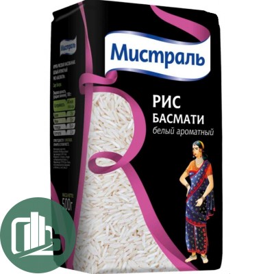 Мистраль Рис Басмати длиннозерный шлифованный 500гр 1/12