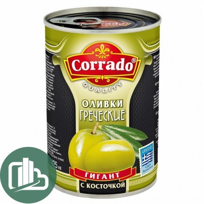 Оливки Corrado греческие гигант с/к 425гр. 1/12 ж/б