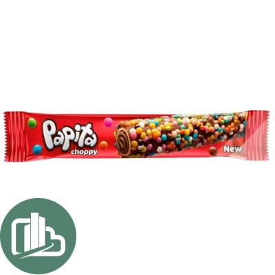 Вафельная трубочка PAPITA choppy с начинкой из фундука покр. шок. и цвет. драже 18гр+2гр 1/24