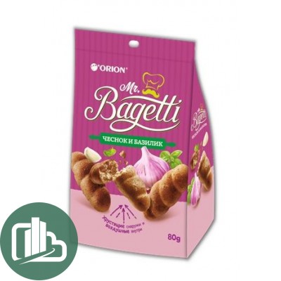 Печенье ОРИОН Mr Bagetti Чеснок и базилик 80гр 1/16