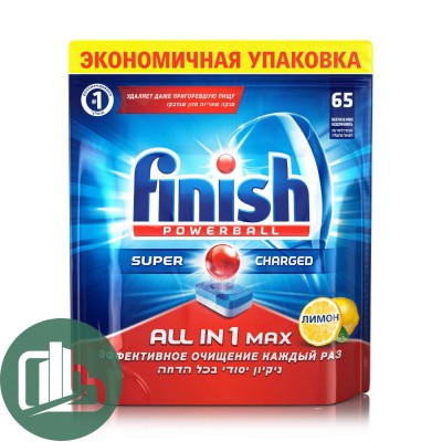 Finish All in 1 таблетки (лимон) для посудомоечной машины, 65 шт.