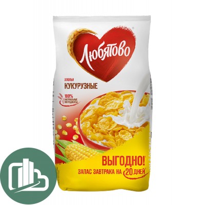Любятово хлопья кукурузные 600гр 1/7