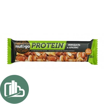 Яшкино Протеиновый батончик NUT N GO миндаль арахис 36гр 1/18 (8)