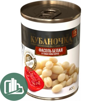 КУБАНОЧКА Фасоль Белая в томатном соусе 400гр 1/12