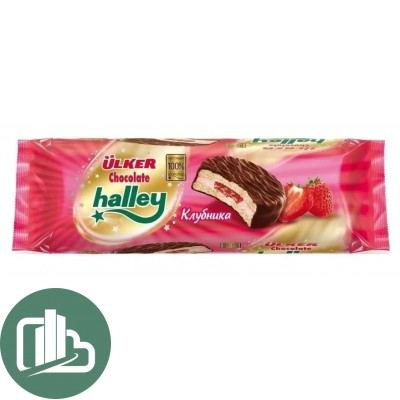Halley Сендвич-печенье 210гр покрытое мол. шоколадом с клубничной нач. и маршмэллоу 1/12