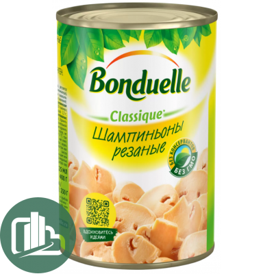 Бондюэль Шампиньоны резаные 400гр 1/12