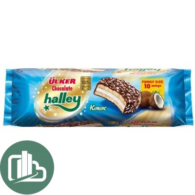 Halley Сендвич+печенье покрытое молочным шок с маршмеллоу кокос 28г/8шт/ 1/12