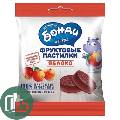 Мармелад Бонди 30гр Фруктовые пастилки яблоко 1/90 Яшкино