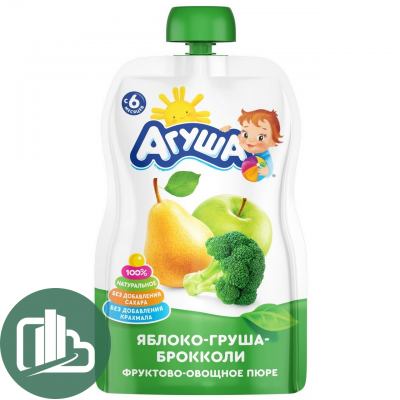 Агуша пюре яблоко- груша брокколи 90гр 1/12
