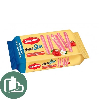 Яшкино Печенье STIX 130г полочки в клубнич-шок глазури 1/24