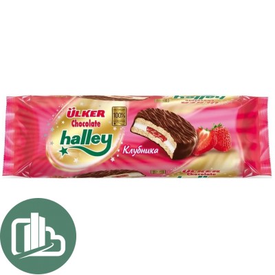 Halley Сендвич+печенье покрытое молочным шок с клубничной начинкой и маршмеллоу 240гр 1/12