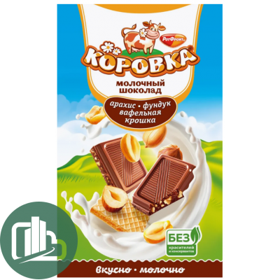 Шоколадная плитка 75гр Коровка Арахис Фундук 1/16 (6)