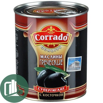 Маслины Corrado Греческие супергигант с/к 850гр. 1/12 ж/б