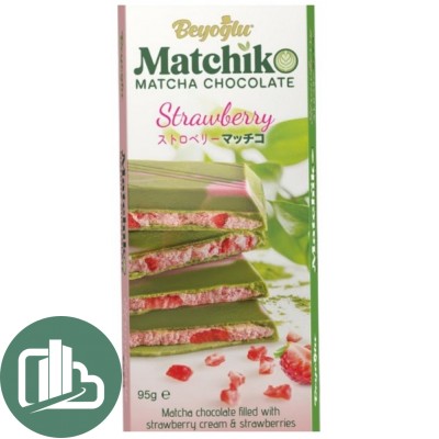 MATCHICO Шоколадная Плитка Белая с Японским зеленым чаем Матча и клубникой 95гр 1/6 (12)