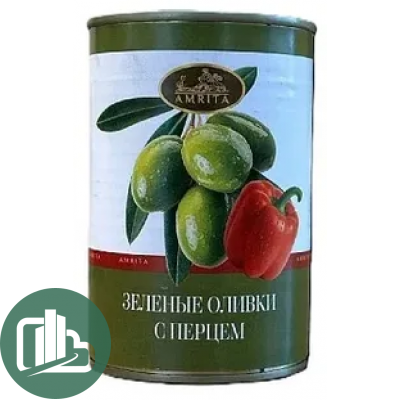 АМРИТА Оливки 300гр Зеленые с перцом 1/12