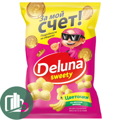 Снеки кукуруз DELUNA Цветочки со вкусом банана 85гр 1/18