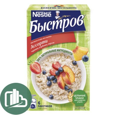 Нестле Быстров каша ассорти черника, клубника, персик 240гр 1/16