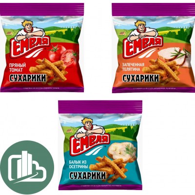Сухарики Емеля 40гр Ассорти 1/45 (Стрип-лента)