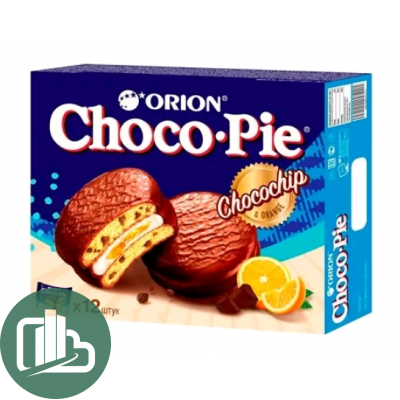 Чоко-Пай-12 ОРИОН Апельсин с кусочками шоколада 360гр 1/8 (СИНИЙ)
