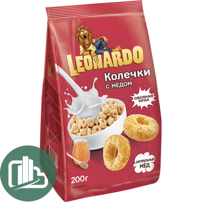 Яшкино Готовый завтрак Leonardo 200гр Колечки с мёдом 1/8