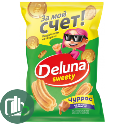 Снеки кукуруз DELUNA ЧУРРОС со вкусом карамели 85гр 1/18
